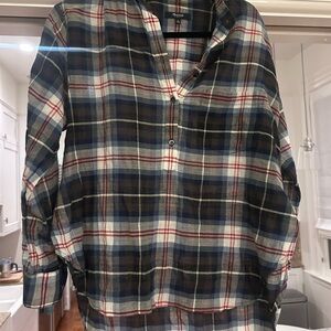 Madewell Plaid V-Neck Top - Blue, Red, White